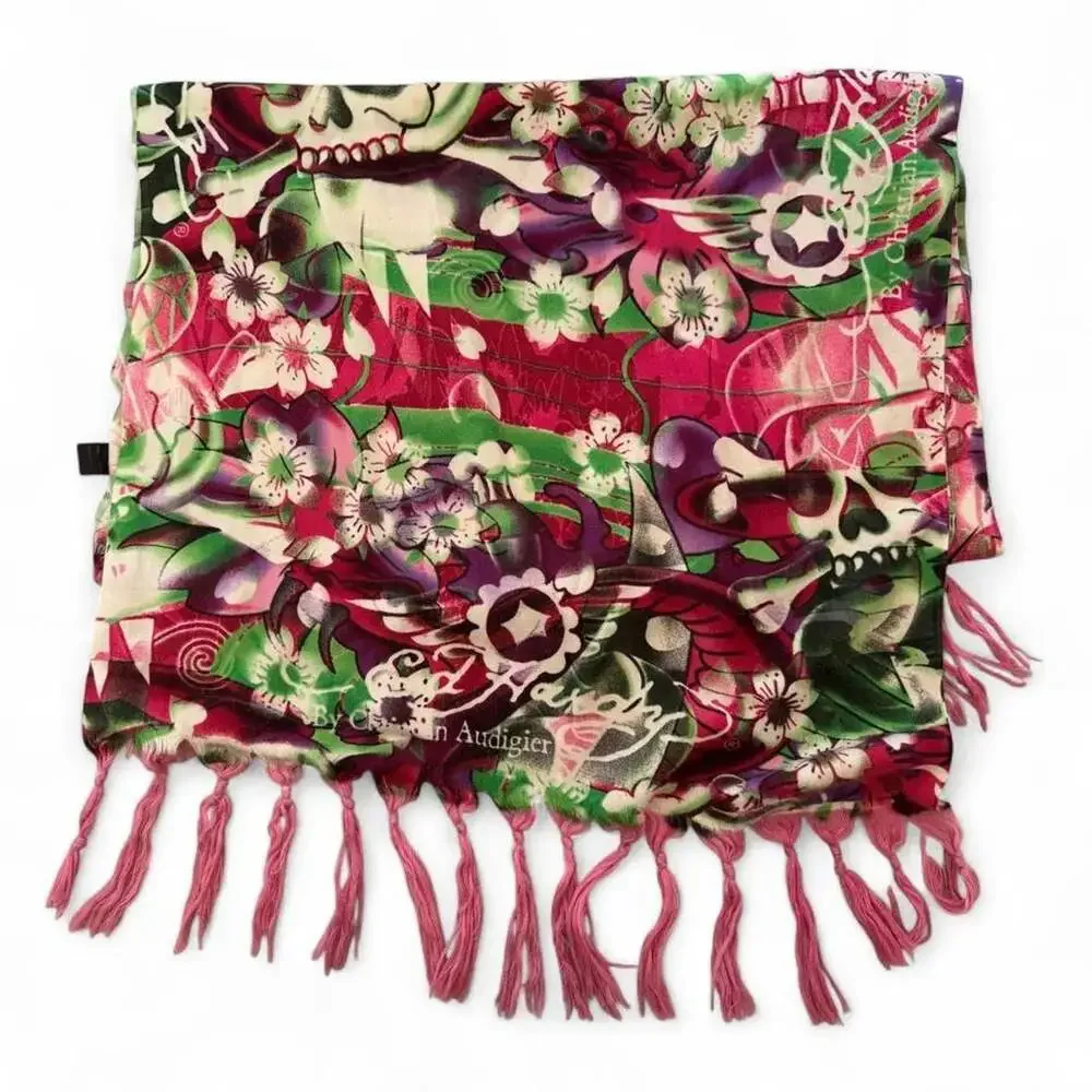 Ed Hardy Floral Skull Print Scarf